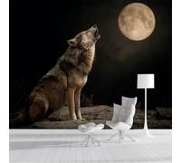 Murales de Pared Aullido De Lobo Papel Tapiz Fauna Papel Pintado de Seda Gris Oscuro Fotomural Murales de Decorativos para Dormitorio, Salón, Oficina, Hotel 400x280cm