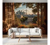 Murales de Pared Balcón De París, Papel Pintado Fotomurales Vista De Ventana Retro de Decorativos del Hogar, para Salon Dormitorio Decoracion Pared, 450Anx315Al cm (No Autoadhesivo)