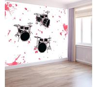 Murales de Pared Batería Música Arte de Pared Estilo de Dibujos Animados Papel Tapiz Fotográfico para Sala de Estar, Dormitorios, Papel Premium 500 x 280 cm (W x H) Tapiz Fotográfico Efecto 3D
