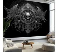 Murales de Pared Calaveras Alas Simétricas Papel Tapiz, Diseño Gótico Murales de Pared Decorativos para Sala de Estar y Dormitorio (220gsm Tela No Tejida Premium, 350 x 256 cm (W x H))