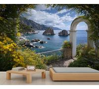 Murales de pared de arco europeo, mural de paisaje costero, papel tapiz grande de Toscana Italia para sala de estar, mural de pared de paisaje italiano, 100 x 70 cm (no se pela y pega)