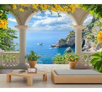 Murales de pared de arco europeo, mural de Toscana, Italia, paisaje costero, papel tapiz grande para sala de estar, mural de pared italiano, 200 x 200 cm (no se pela y pega)