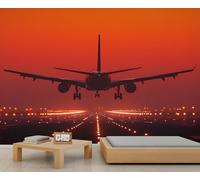 Murales de pared de avión, mural grande de puesta de sol, papel pintado para niños, para dormitorio, papel pintado de pared de avión, 250 x 175 cm (no se despega)