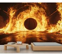 Murales de pared de baloncesto, mural de baloncesto con bola de fuego, papel pintado deportivo para niños, para sala de estar, dormitorio, fondo de TV, decoración de oficina, 390 x 260 cm