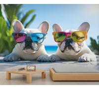 Murales de pared de bulldog francés, mural de perro, papel tapiz grande de animales divertidos para sala de estar, mural de pared de perro, 150 x 105 cm (no se pela y pega)