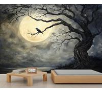 Murales de pared de cuervo, mural de luna, papel tapiz de arte gótico para inquilinos, sala de estar, dormitorio, pasillo, decoración de fondo de TV, 200 x 140 cm