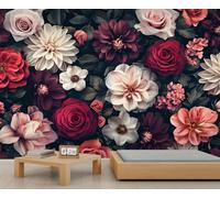 Murales de pared de dalia, mural floral de rosa, papel tapiz grande de flores de primavera para sala de estar, mural de pared floral, 300 x 210 cm (no se pela y pega)