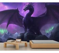 Murales de pared de dragón, mural grande con temática de animales, luces del norte, papel pintado para dormitorio, papel pintado de pared de dragón, 200 x 140 cm (no se despega)