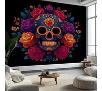 Murales de pared de fantasía con calavera de azúcar rosa no tejido, papel pintado fotográfico negro decorativo para sala de estar, dormitorio, baño, papel pintado fotográfico, 300 x 210 cm (ancho x