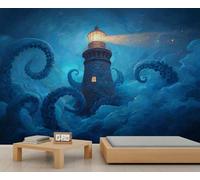 Murales de pared de faro, mural de sirena, papel pintado de vela de fantasía para sala de estar, dormitorio, estudio, decoración de fondo de TV, 400 x 280 cm
