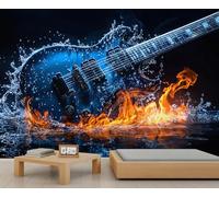 Murales de pared de guitarra, mural de guitarra genial, papel tapiz de música rock para sala de estar, dormitorio, oficina, hotel, bar, decoración de techo, 390 x 260 cm