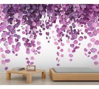 Murales de pared de hojas de eucalipto, mural de hojas moradas, papel tapiz grande de flores de primavera para sala de estar, mural de pared botánico, 350 x 254 cm (no se pela y pega)