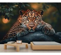 Murales de pared de leopardo de 400 x 280 cm, mural grande de animales salvajes para dormitorio, decoración de pared de leopardo (no se pela y pega)