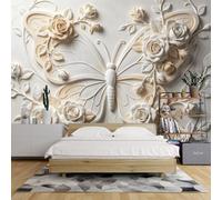 Murales De Pared De Mariposas En Relieve 3D De 140X104 Pulgadas Papel Pintado Fotográfico Grande con Efecto Relieve Mural Fotográfico Floral No Tejido para Sala De Estar Dormitorio Salón Decoraci