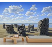 Murales de pared de paisaje natural, mural grande costero, cielo azul, nubes blancas, papel tapiz para dormitorio, papel pintado de pared de paisaje, 390 x 260 cm (no se despega)