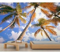 Murales de pared de palmeras tropicales, cielo azul y nubes blancas, mural grande de paisaje natural para dormitorio, papel pintado de palmeras, 300 x 210 cm (no se pela y pega)