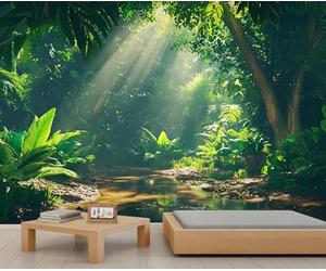 Murales de pared de selva, mural de selva verde, papel tapiz grande botánico tropical para sala de estar, mural de pared de bosque, 200 x 140 cm (no se despega)