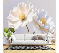 Murales de pared de tamaño personalizado, arte floral de peonía blanca, elegantes pétalos pastel, pintura botánica moderna, tela de pared autoadhesiva (sin PVC), papel tapiz grande extraíble para sala