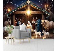 Murales de pared de tamaño personalizado, belén y sagrada familia y animales, papel tapiz autoadhesivo extraíble para sala de estar, dormitorio, tienda, oficina, niños