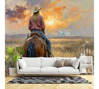 Murales de pared de tamaño personalizado, cabalgando en campo abierto, cabello castaño y rubio, tela autoadhesiva (sin PVC), papel tapiz fotográfico grande extraíble para sala de estar, dormitorio