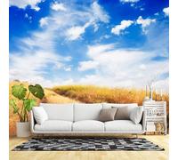 Murales de pared de tamaño personalizado, camino de tierra rural, campo de trigo dorado bajo un cielo azul brillante, paisaje escénico, tela de pared autoadhesiva (sin PVC), papel tapiz grande