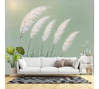Murales de pared de tamaño personalizado, campo de hierba de las pampas, brisa suave, paisaje natural, plumas delicadas, tela de pared autoadhesiva (sin PVC), papel tapiz grande extraíble para sala de