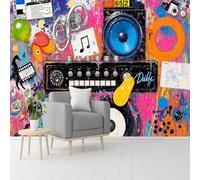 Murales de pared de tamaño personalizado, collage de música y elementos coloridos, papel tapiz autoadhesivo de tela extraíble (sin PVC) para sala de estar, dormitorio y oficina