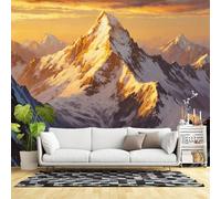 Murales de pared de tamaño personalizado, cumbres de montaña de la hora dorada, paisaje nevado, cielo dramático, tela de pared autoadhesiva (sin PVC), papel tapiz grande extraíble para sala de estar
