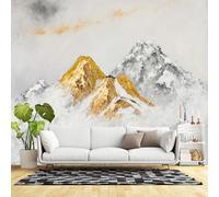 Murales de pared de tamaño personalizado, cumbres nevadas doradas, paisaje abstracto, tela de pared texturizada (sin PVC), papel tapiz grande extraíble para sala de estar, dormitorio