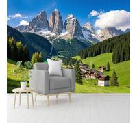 Murales de pared de tamaño personalizado, cumbres nevadas y aldea del valle del bosque, papel tapiz autoadhesivo extraíble para despegar y pegar, para sala de estar, dormitorio, tienda, oficina, niños