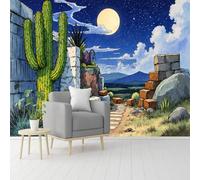 Murales de pared de tamaño personalizado, desierto de noche estrellada con cactus saguaro y ruinas de piedra, papel tapiz autoadhesivo extraíble para despegar y pegar, para sala de estar, dormitorio