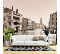 Murales de pared de tamaño personalizado, diseño vintage del canal de Venecia, góndolas, arquitectura, paisaje urbano italiano, tono sepia, tela de pared autoadhesiva (sin PVC), papel tapiz grande