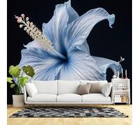 Murales de pared de tamaño personalizado, elegante flor de hibisco azul, macro fotografía, flores tropicales, tela de pared autoadhesiva (sin PVC), papel tapiz grande extraíble para sala de estar