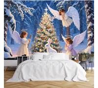 Murales De Pared De Tamaño Personalizado,Escena Navideña Tela Autoadhesiva (Sin Pvc),Papel Tapiz Fotográfico Grande Extraíble Para Sala De Estar,Dormitorio,Oficina-350X256Cm