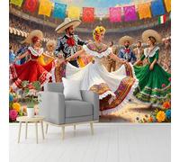 Murales de pared de tamaño personalizado, estadio de danza folclórica mexicana, vestidos coloridos, detalles florales, autoadhesivo, extraíble, papel pintado para sala de estar, dormitorio, tienda