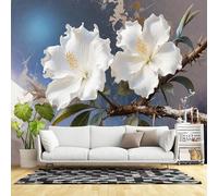 Murales de pared de tamaño personalizado, flores de hibisco blanco, arte botánico tropical, pintura floral realista, tela de pared autoadhesiva (sin PVC), papel tapiz grande extraíble para sala de