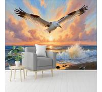 Murales de pared de tamaño personalizado, gaviota sobre el océano, obras de arte costeras, paisaje marino del amanecer, arte de pájaro en vuelo, papel tapiz autoadhesivo extraíble para despegar y