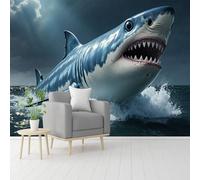 Murales de pared de tamaño personalizado, gran tiburón blanco rompiendo océano con cielo tormentoso, papel tapiz autoadhesivo extraíble para despegar y pegar, para sala de estar, dormitorio, tienda