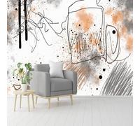 Murales de pared de tamaño personalizado, líneas de tinta abstractas de garabatos, formas de tonos grisáceos, arte autoadhesivo, extraíble, papel pintado para sala de estar, dormitorio, tienda
