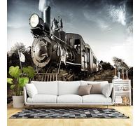 Murales de pared de tamaño personalizado, locomotora de vapor vintage, ferrocarril, grava, cielo, tela de pared autoadhesiva (sin PVC), papel tapiz fotográfico grande extraíble para sala de estar