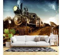 Murales de pared de tamaño personalizado, locomotora de vapor vintage, vías de ferrocarril, banderas americanas, tela autoadhesiva (sin PVC), papel tapiz fotográfico grande extraíble para sala de