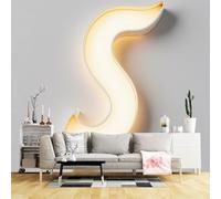 Murales de pared de tamaño personalizado, luz de neón abstracta en forma de S, letrero de letras iluminadas, decoración moderna del hogar, tela de pared autoadhesiva (sin PVC), papel tapiz grande