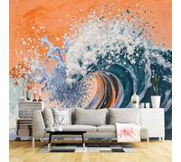 Murales de pared de tamaño personalizado, olas estrelladas del océano, arte texturizado, paisaje marino dramático, arte abstracto dinámico, tela de pared autoadhesiva (sin PVC), papel tapiz grande