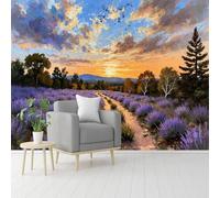 Murales de pared de tamaño personalizado, paisaje artístico de lavanda puesta de sol provenzal, autoadhesivo, extraíble, para sala de estar, dormitorio, tienda, oficina, niños