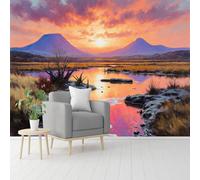 Murales de pared de tamaño personalizado, paisaje de puesta de sol de montaña, paisaje de lago, reflejo del amanecer, papel pintado artístico, papel pintado autoadhesivo extraíble, para sala de estar