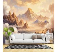 Murales de pared de tamaño personalizado, paisaje escénico de nubes brumosas de atardecer dorado, cumbres montañosas, tela de pared autoadhesiva (sin PVC), papel tapiz grande extraíble para sala de