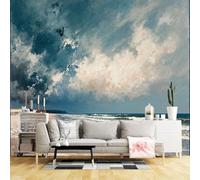 Murales de pared de tamaño personalizado, paisaje marino de playa tormentosa, cielo dramático, olas del océano, arte de la orilla de la arena, tela de pared autoadhesiva (sin PVC), papel tapiz grande