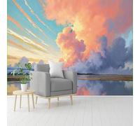 Murales de pared de tamaño personalizado, paisaje marino nublado de puesta de sol, reflejo dramático del cielo, obra de arte de color pastel, papel tapiz autoadhesivo extraíble para despegar y pegar