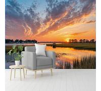 Murales de pared de tamaño personalizado, paisaje marino reflejo del atardecer, cielo dramático, mariscal de la hora dorada, paisaje costero, papel tapiz autoadhesivo extraíble para despegar y pegar