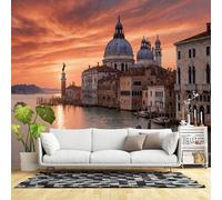 Murales de pared de tamaño personalizado, paisaje urbano del Gran Canal de Venecia, arquitectura histórica, silueta de cúpula, tela de pared autoadhesiva (sin PVC), papel tapiz grande extraíble para